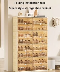 Storage Box Shoe Cabinet Shoe Rack Transparent Household Doorway Dustproof Plastic No Installation Required One-piece Simple Cream Style